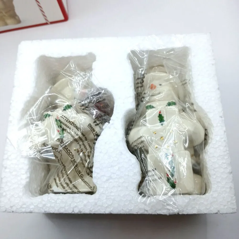 LENOX Porcelain Snowman Cardinal Bird Salt & Pepper Set Happy Holly Days NIB
